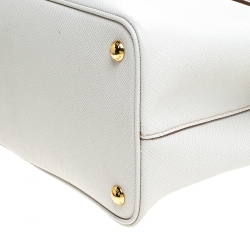 Pre Owned Prada White/Tan Saffiano Cuir Leather Medium Double Handle Tote