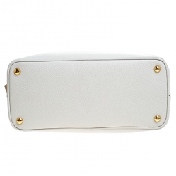 Pre Owned Prada White/Tan Saffiano Cuir Leather Medium Double Handle Tote