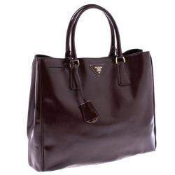 Pre Owned Prada Granate Patent Leather Shopper Tote