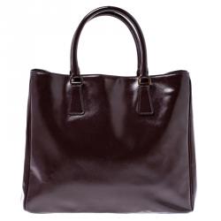 Pre Owned Prada Granate Patent Leather Shopper Tote