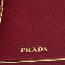 Pre Owned Prada Red Saffiano Leather Full Metal Flap Bar Wallet on Chain