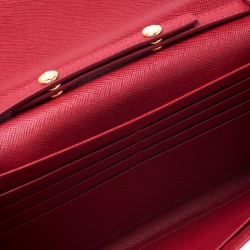 Pre Owned Prada Red Saffiano Leather Full Metal Flap Bar Wallet on Chain
