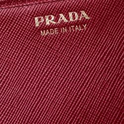 Pre Owned Prada Red Saffiano Leather Full Metal Flap Bar Wallet on Chain