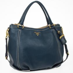 مملوكة مسبقًا Prada Navy Leather Vitello Daino Tote