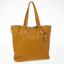 مملوكة مسبقًا Prada Amber Vitello Daino Side Zip Shopping Tote