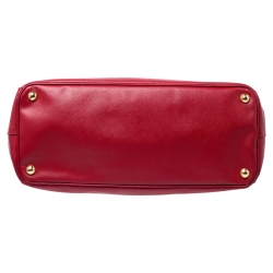 Pre Owned Prada Red Saffiano Lux Leather Large Double Zip Tote