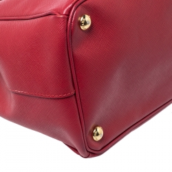 Pre Owned Prada Red Saffiano Lux Leather Large Double Zip Tote