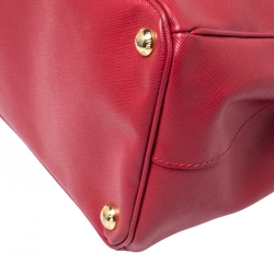 Pre Owned Prada Red Saffiano Lux Leather Large Double Zip Tote