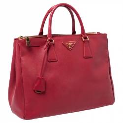 Pre Owned Prada Red Saffiano Lux Leather Large Double Zip Tote