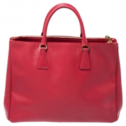 Pre Owned Prada Red Saffiano Lux Leather Large Double Zip Tote