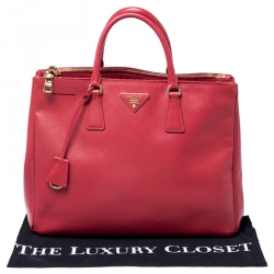 Pre Owned Prada Red Saffiano Lux Leather Large Double Zip Tote