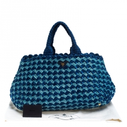 Pre Owned Prada Blue/Turquoise Raffia Crochette Shopper Tote