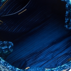 Pre Owned Prada Blue/Turquoise Raffia Crochette Shopper Tote