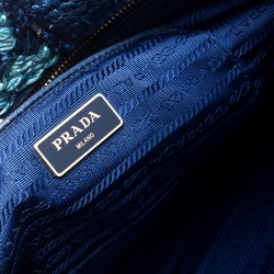 Pre Owned Prada Blue/Turquoise Raffia Crochette Shopper Tote