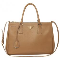 Pre Owned Prada Brown Saffiano Lux Leather Double Zip Medium Tote