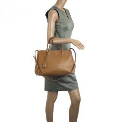 Pre Owned Prada Brown Saffiano Lux Leather Double Zip Medium Tote