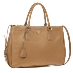 Pre Owned Prada Brown Saffiano Lux Leather Double Zip Medium Tote