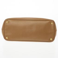 Pre Owned Prada Brown Saffiano Lux Leather Double Zip Medium Tote