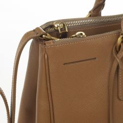 Pre Owned Prada Brown Saffiano Lux Leather Double Zip Medium Tote