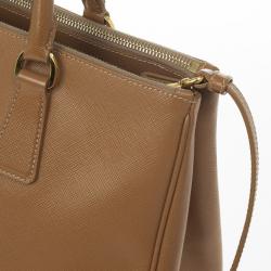 Pre Owned Prada Brown Saffiano Lux Leather Double Zip Medium Tote