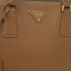 Pre Owned Prada Brown Saffiano Lux Leather Double Zip Medium Tote