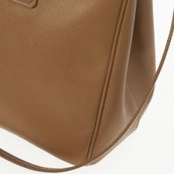 Pre Owned Prada Brown Saffiano Lux Leather Double Zip Medium Tote