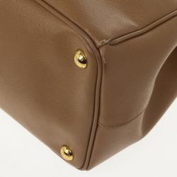 Pre Owned Prada Brown Saffiano Lux Leather Double Zip Medium Tote