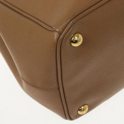 Pre Owned Prada Brown Saffiano Lux Leather Double Zip Medium Tote