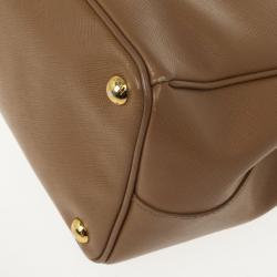 Pre Owned Prada Brown Saffiano Lux Leather Double Zip Medium Tote