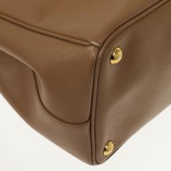 Pre Owned Prada Brown Saffiano Lux Leather Double Zip Medium Tote