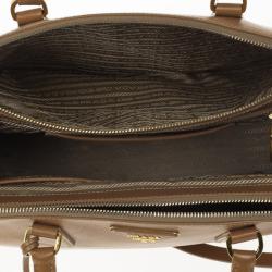 Pre Owned Prada Brown Saffiano Lux Leather Double Zip Medium Tote