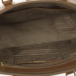 Pre Owned Prada Brown Saffiano Lux Leather Double Zip Medium Tote