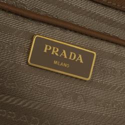 Pre Owned Prada Brown Saffiano Lux Leather Double Zip Medium Tote