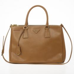 Pre Owned Prada Caramel Saffiano Lux Double-zip Tote Bag