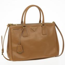Pre Owned Prada Caramel Saffiano Lux Double-zip Tote Bag