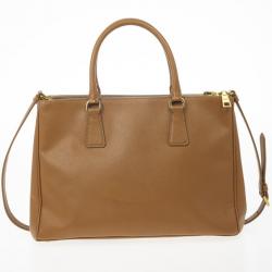 Pre Owned Prada Caramel Saffiano Lux Double-zip Tote Bag