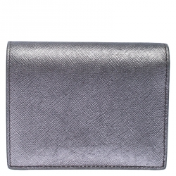 Pre Owned Prada Metallic Grey Saffiano Leather Compact Wallet