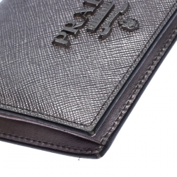 Pre Owned Prada Metallic Grey Saffiano Leather Compact Wallet