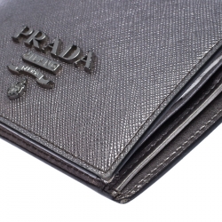 Pre Owned Prada Metallic Grey Saffiano Leather Compact Wallet