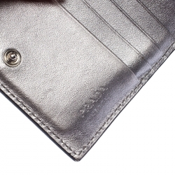 Pre Owned Prada Metallic Grey Saffiano Leather Compact Wallet