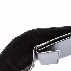 Pre Owned Prada Metallic Grey Saffiano Leather Compact Wallet