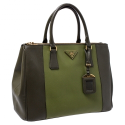 Pre Owned Prada Militare Saffiano Leather Medium Double Zip Tote