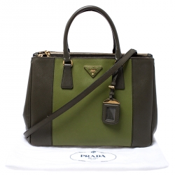 Pre Owned Prada Militare Saffiano Leather Medium Double Zip Tote