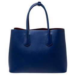 Pre Owned Prada Blue Saffiano Cuir Leather Double Handle Tote