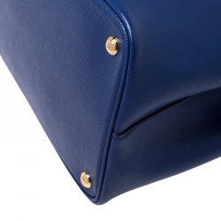 Pre Owned Prada Blue Saffiano Cuir Leather Double Handle Tote