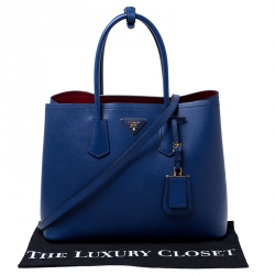 Pre Owned Prada Blue Saffiano Cuir Leather Double Handle Tote