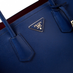 Pre Owned Prada Blue Saffiano Cuir Leather Double Handle Tote