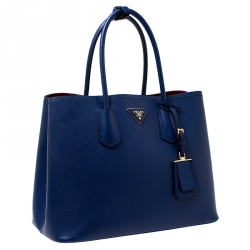 Pre Owned Prada Blue Saffiano Cuir Leather Double Handle Tote