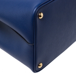 Pre Owned Prada Blue Saffiano Cuir Leather Double Handle Tote