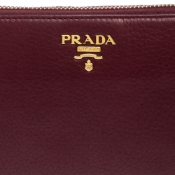 Pre Owned Prada Burgundy Leather Zip Around Continental Wallet